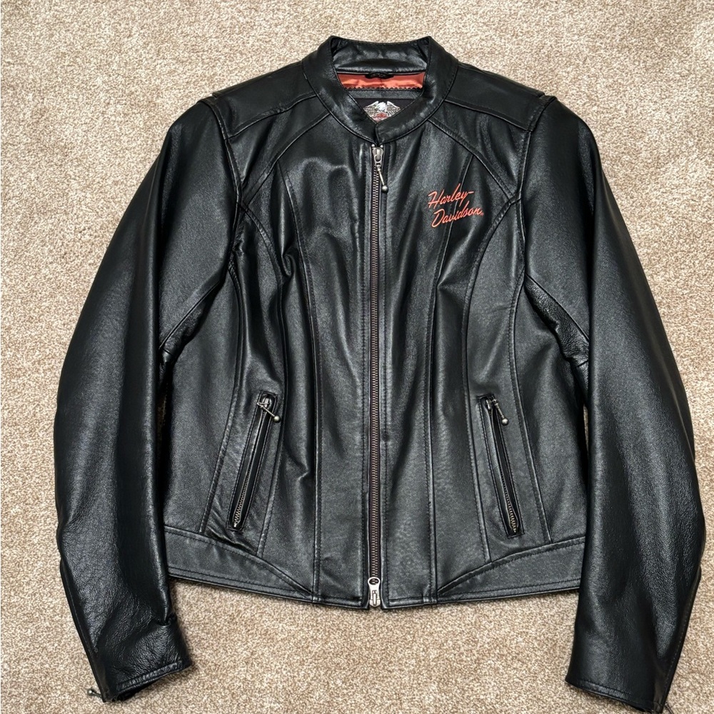 Harley-Davidson Women's Black Leather Jacket with Red Accents